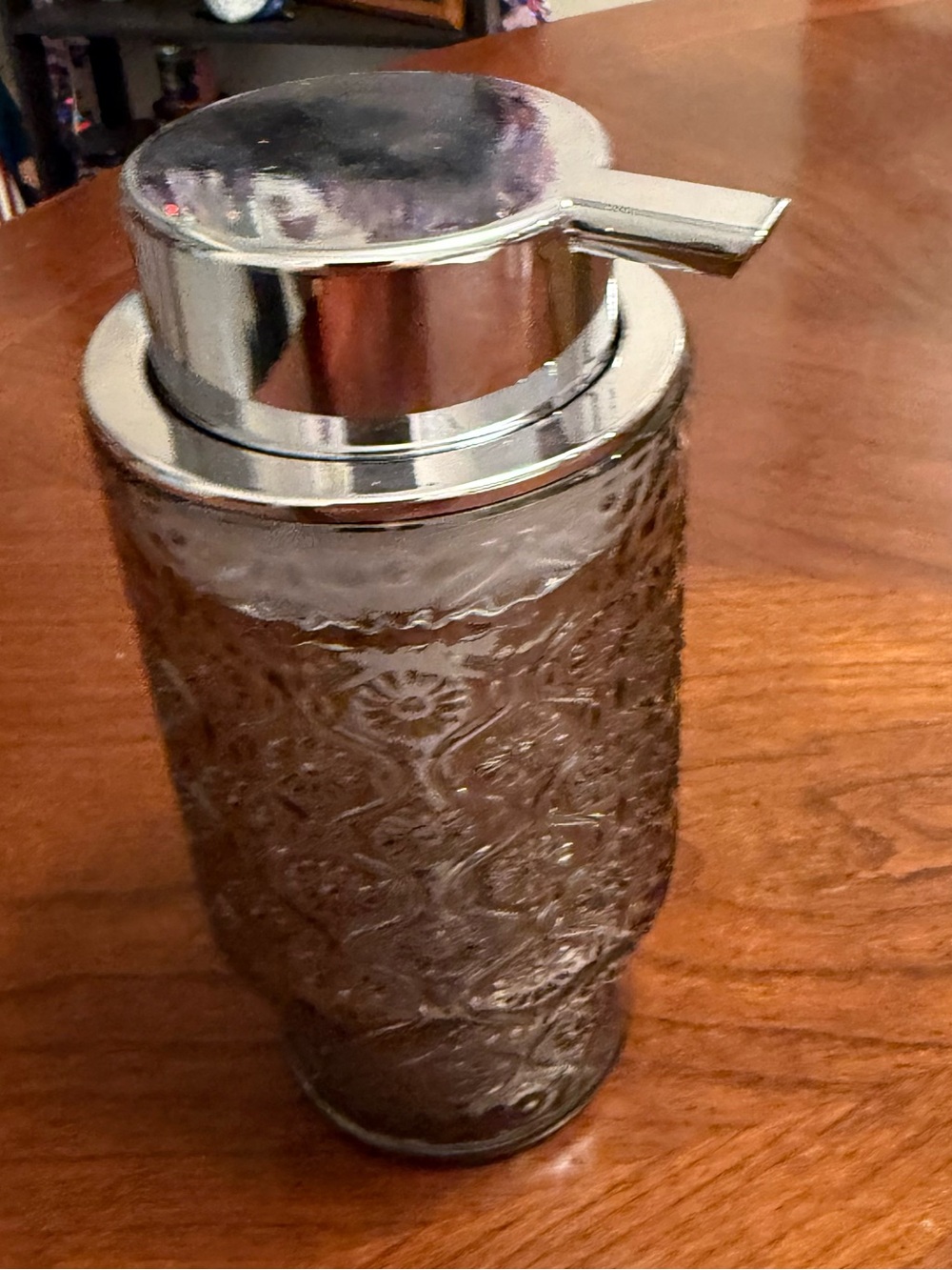 Decorative Silver Glass Foam Soap Dispenser - Embossed Pattern